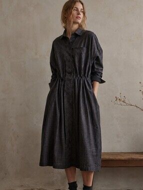Billy Reid One Size Gray Purple Windowpane Plaid Lagenlook Shirt Dress USA